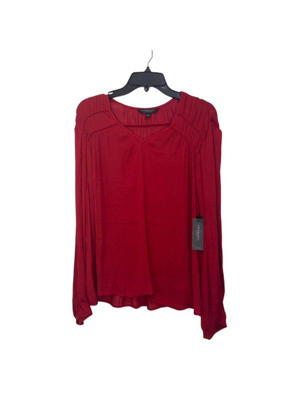 Liverpool Womens Tango Red Long Sleeve Blouse V-Neck Smocked Details Size M - Picture 2 of 11